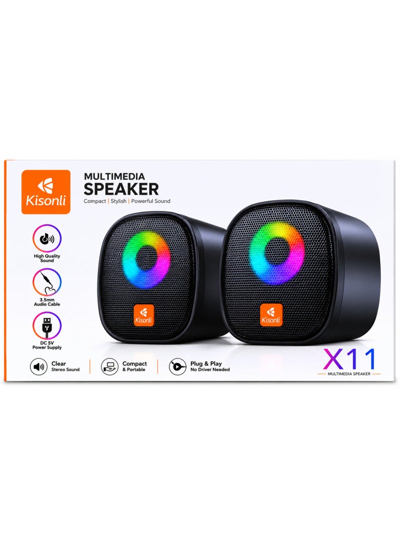 Kisonli X11 USB 2.0 Multimedia RGB Speaker Portable Stereo PC Laptop Speaker with 3.5mm AUX and LED Light - Image 1