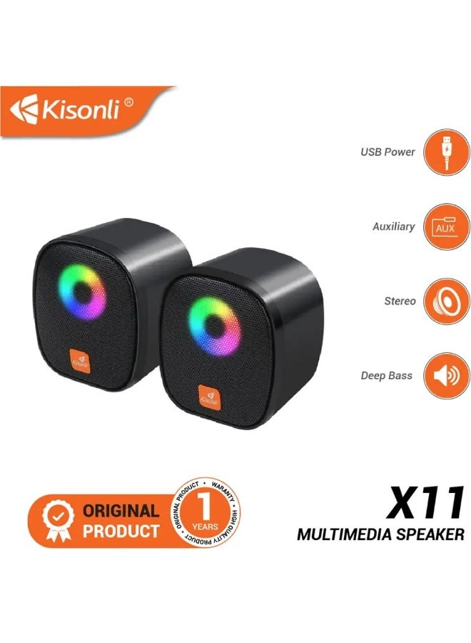 Kisonli X11 USB 2.0 Multimedia RGB Speaker Portable Stereo PC Laptop Speaker with 3.5mm AUX and LED Light - Image 2
