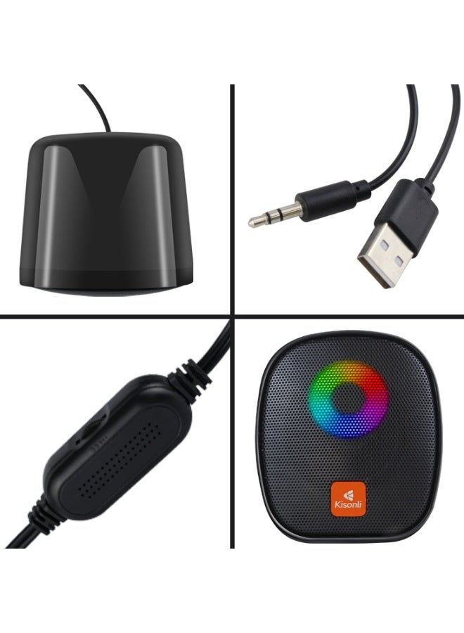 Kisonli X11 USB 2.0 Multimedia RGB Speaker Portable Stereo PC Laptop Speaker with 3.5mm AUX and LED Light - Image 4