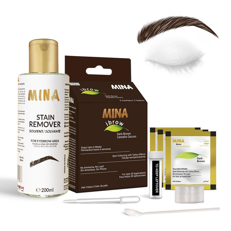 MinaiBrow Tint Kit Dark Brow  Natural Spot Coloring Brow Tinting Powder with Stain remover Softly Removes Color from Skin  Smudge Proof Tint