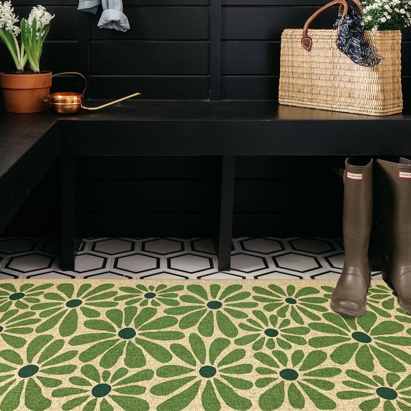 SHIYUE Green Kitchen Mat Set of 2, Boho Flower Kitchen Rugs Farmhouse Modern, Non Skid Washable Rubber Runner Rugs, Kitchen Decor Accessoriesï¼ˆ17x47in+17x30inï¼‰ - Image 4
