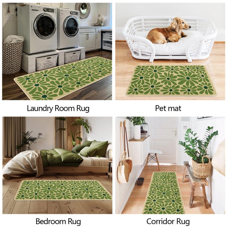 SHIYUE Green Kitchen Mat Set of 2, Boho Flower Kitchen Rugs Farmhouse Modern, Non Skid Washable Rubber Runner Rugs, Kitchen Decor Accessoriesï¼ˆ17x47in+17x30inï¼‰ - Image 5