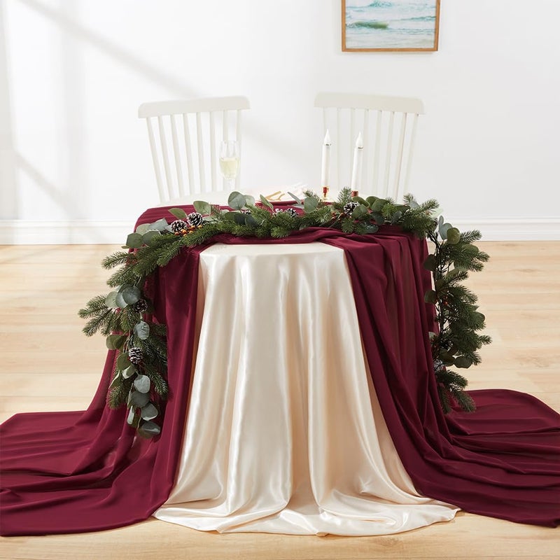 MaiMaiSuan 60" Wide Wine Red Chiffon Fabric by The Yard Soft Sheer Fabric for Wedding Arch Draping Fabric,Bridal Wedding Dress Sewing DIY,1 Yard - Image 5