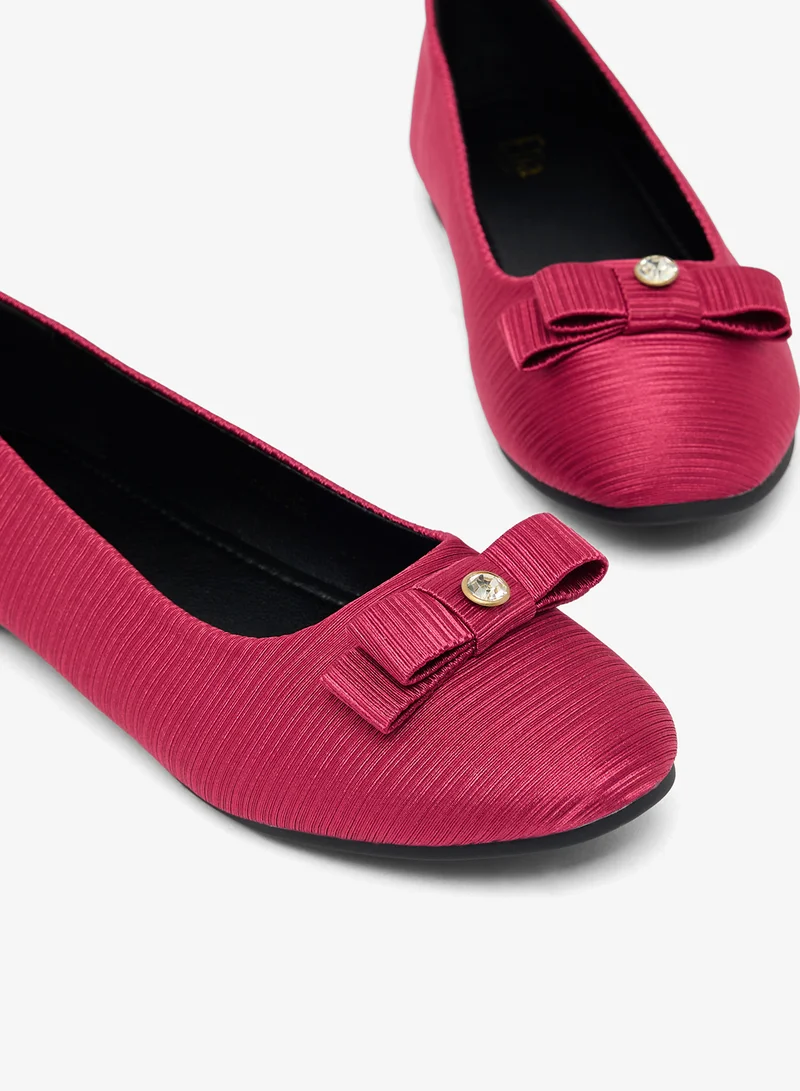 Ella Burgundy Textured Classic Ballet Flat With Bow for Women | Best Price UAE