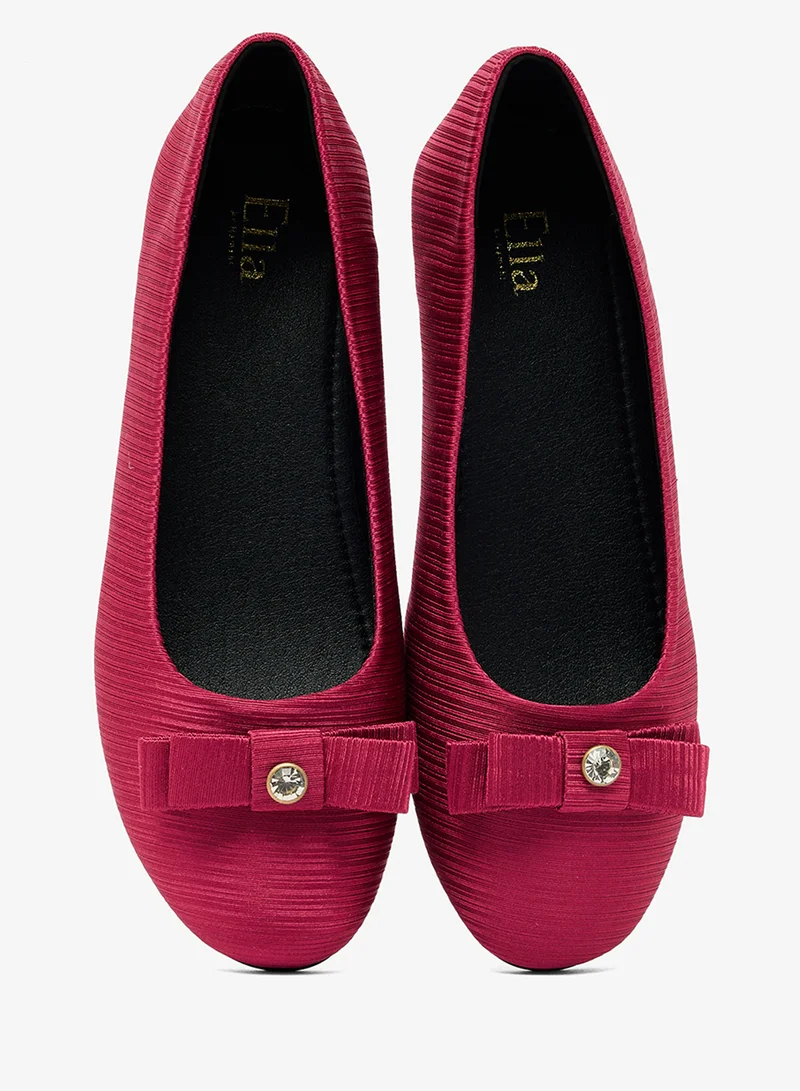 Ella Burgundy Textured Classic Ballet Flat With Bow for Women | Best Price UAE