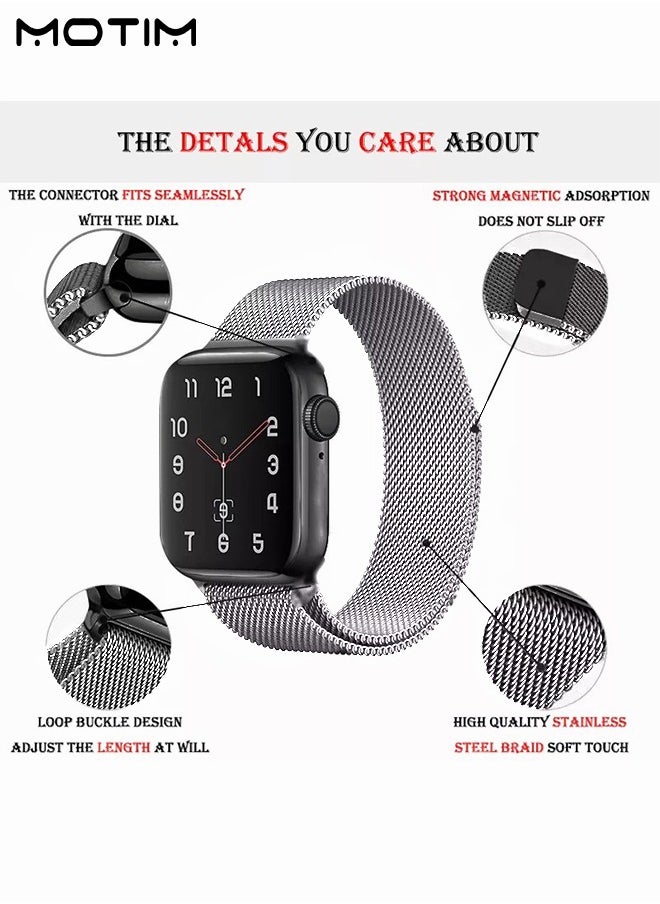 Motim - Stainless Steel Milanese Loop Apple Watch Band 42mm/44mm/45mm/49mm, iWatch Magnetic Metal Stainless Steel Replacement Band Wristband for iwatch Series Ultra SE Series 10/9/8/7/6/5/4/3/2/1 - Image 1