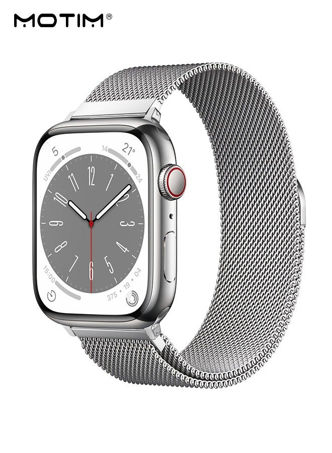 Motim Stainless Steel Milanese Apple Watch Band 42mm/44mm/45mm/46mm/49mm, iWatch Magnetic Replacement Band, Apple Watch Mesh Loop Metal Strap Wrist Band for iwatch Series Ultra SE Series 11/10/9/8/7/6/5/4/3/2/1