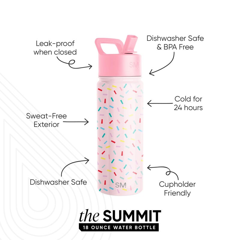 Simple Modern Kids Water Bottle with Straw Lid | Insulated Stainless Steel Reusable Tumbler for Toddlers, Girls | Summit Collection | 18oz, Confetti - Image 3