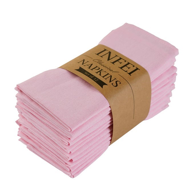 PINK POLYESTER LINEN BLENDED THIN DINNER CLOTH NAPKINS SET OF 12 40 X 40 CM FOR WEDDING PARTIES EVENTS HOME USE PINK