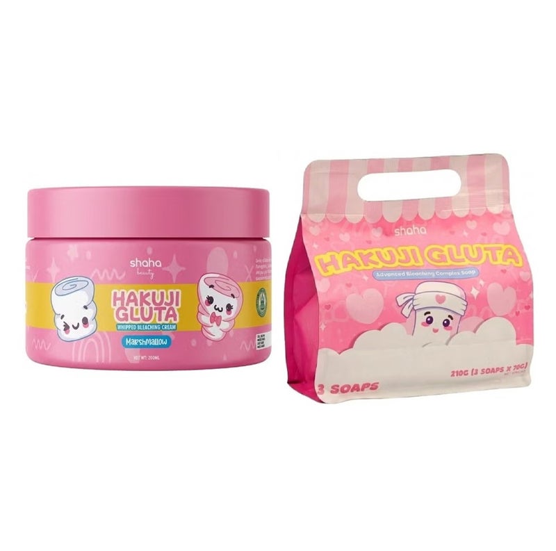 Shaha Beauty Hakuji Gluta Advanced Bleaching Complex Soap & Hakuji Gluta Whipped Bleaching Cream 200ml