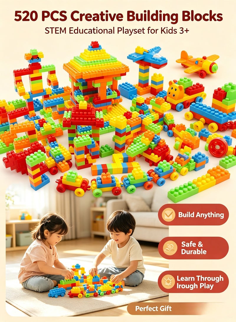 Bukela 520Pcs Building Blocks Set Educational STEM Building Toy, Creative Construction Block Toys Set Learning Playset Kit for Boys Girls, Child Brain Development Preschool Kindergarten Toy Age 3+ - Image 1