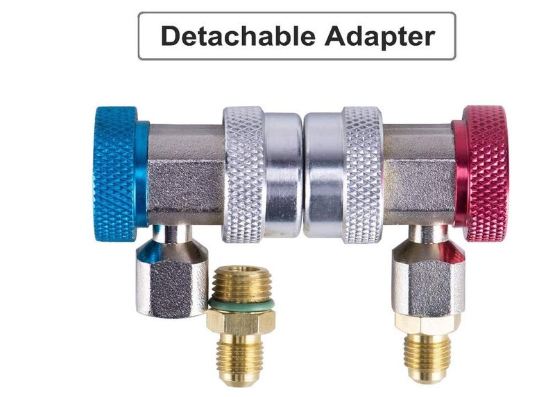 AMAZOR Adjustable R134A Adapter Fittings Quick Coupler Tool Kit High Low AC Freon Manifold Gauge Hose Conversion kit, 1/4" SAE HVAC Set of 2 Pcs - Image 3