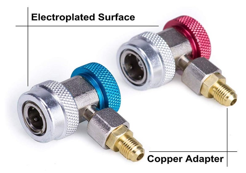 AMAZOR Adjustable R134A Adapter Fittings Quick Coupler Tool Kit High Low AC Freon Manifold Gauge Hose Conversion kit, 1/4" SAE HVAC Set of 2 Pcs - Image 2