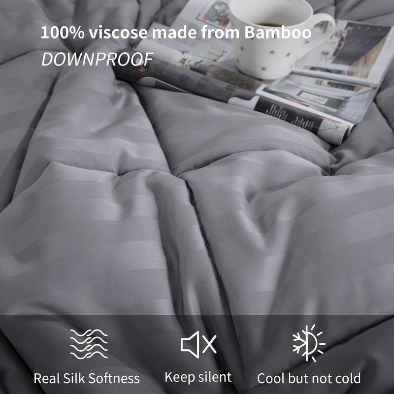 HOMBYS Lightweight Cooling Comforter Queen Size,100% Rayon Derived from Bamboo Shell Down Alternative Duvet Insert,Grey Striped Soft Summer Comforter for Hot Sleepers,8 Corner Tabs - Image 4