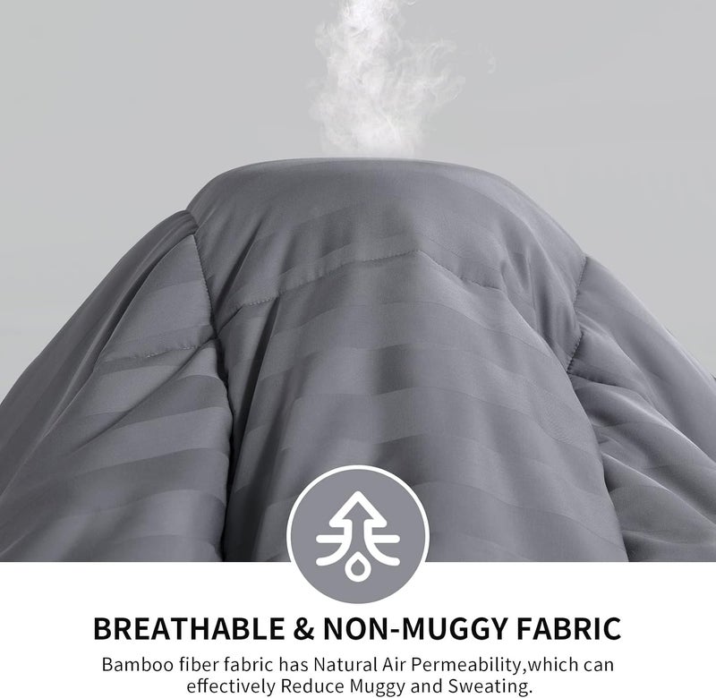 HOMBYS Lightweight Cooling Comforter Queen Size,100% Rayon Derived from Bamboo Shell Down Alternative Duvet Insert,Grey Striped Soft Summer Comforter for Hot Sleepers,8 Corner Tabs - Image 5