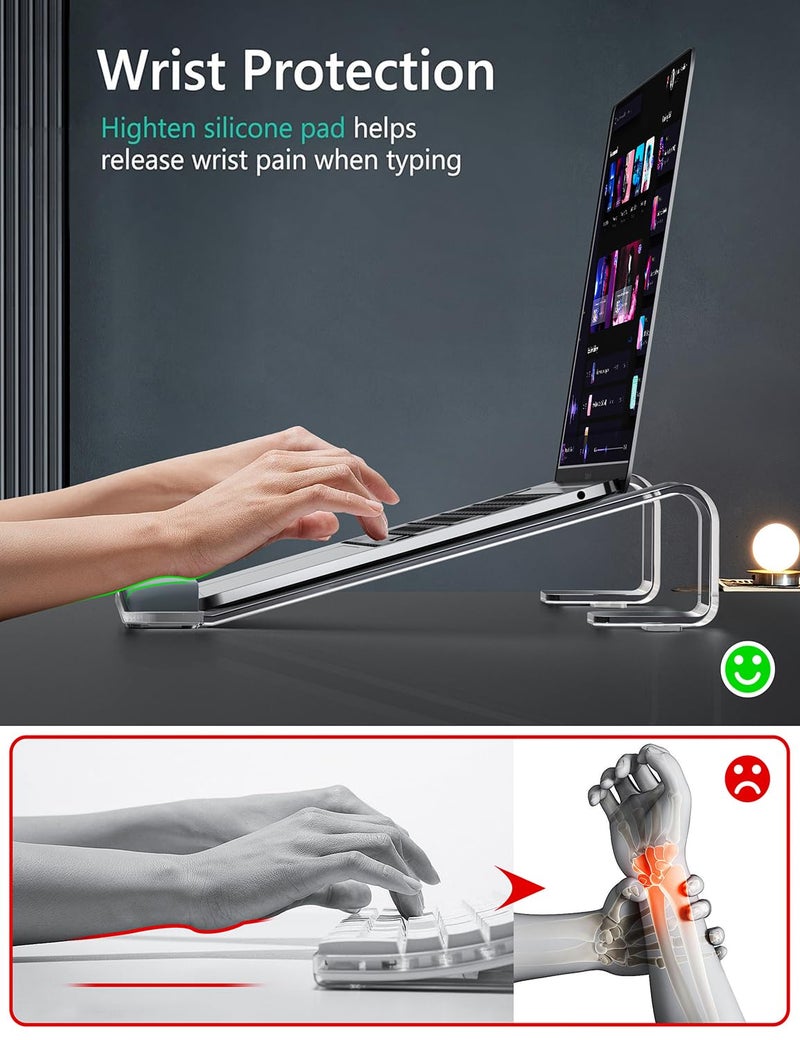 JCZT Clear Acrylic Laptop Stand for Desk, with Wrist Rest, Ergonomic Detachable Mount Compatible with 10-17'' All Laptops Such as MacBook Air Pro/HP/Dell/Lenovo - Image 2