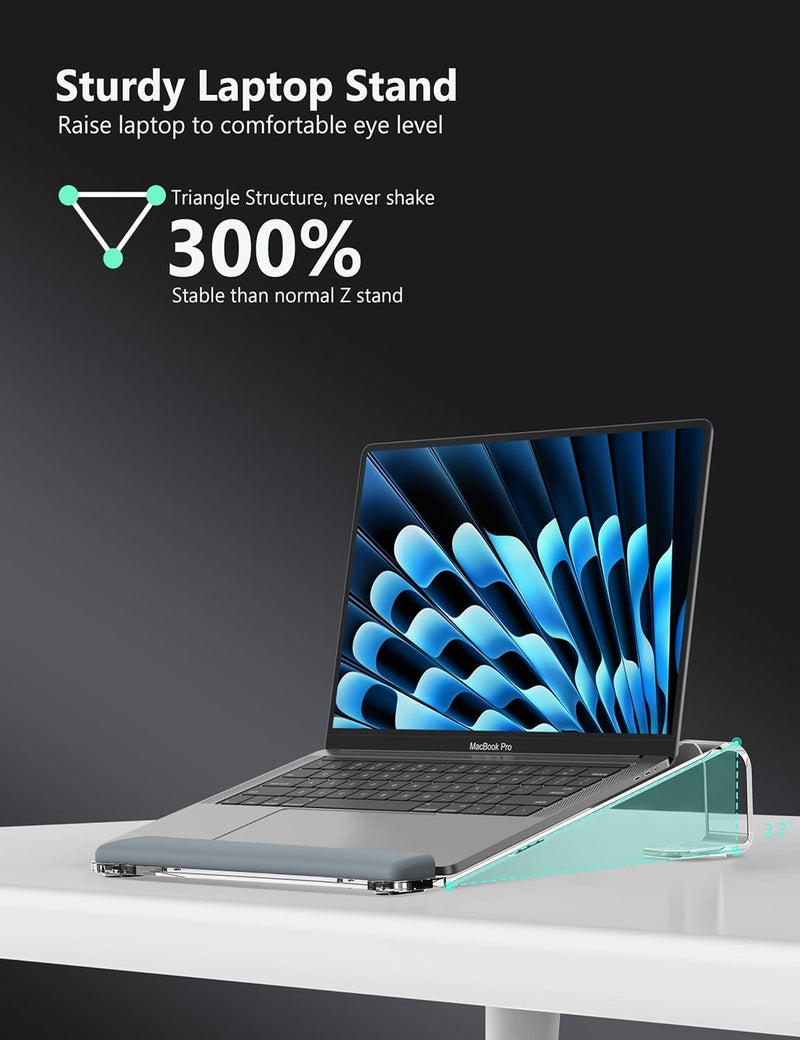 JCZT Clear Acrylic Laptop Stand for Desk, with Wrist Rest, Ergonomic Detachable Mount Compatible with 10-17'' All Laptops Such as MacBook Air Pro/HP/Dell/Lenovo - Image 3