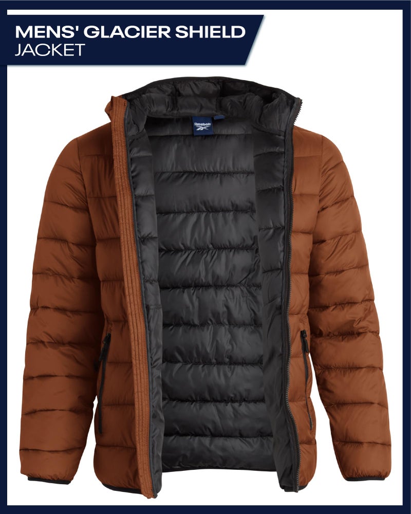 Reebok Mens Puffer Jacket - Lightweight Quilted Glacier Shield Plus Size Puffer Jackets for Men - Insulated Mens Winter Coats, Size Medium, Mocha - Image 3