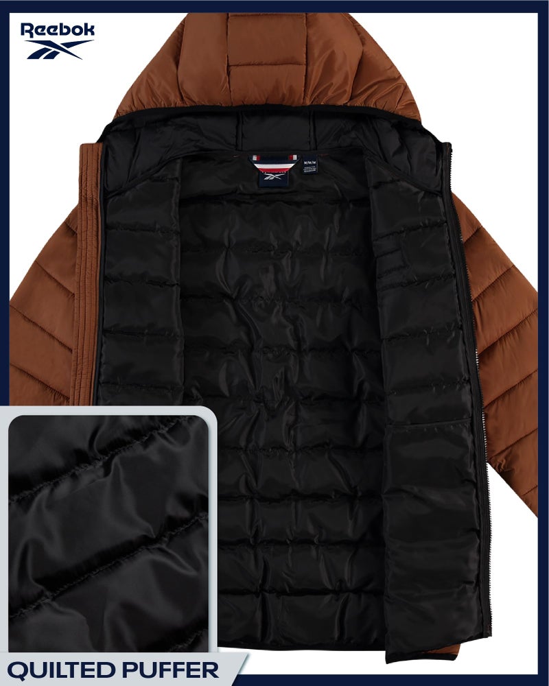 Reebok Mens Puffer Jacket - Lightweight Quilted Glacier Shield Plus Size Puffer Jackets for Men - Insulated Mens Winter Coats, Size Medium, Mocha - Image 5