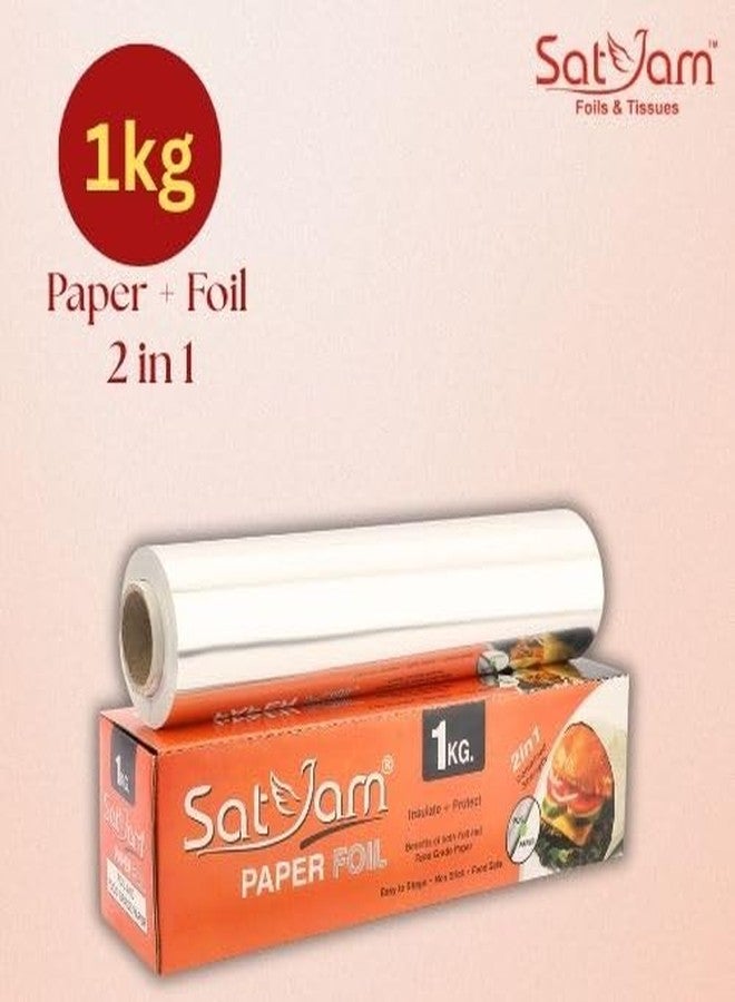 SATYAM ورق تغليف طعام 2 في 1، 1 كجم، لفة ورق تغليف طعام للمطبخ | ورق زبدة لتغليف الروتي | ورق خبز وورق زبدة | غير لاصق - Image 5