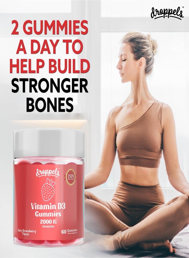 Droppels Vitamin D3 Gummies 2000 IU – Extra Strength, Vegetarian, Pectin Plant-Based Vitamin D Gummies for Bone Health Support – Juicy Strawberry Flavor, 60 Count (1-Month Supply) - Image 3