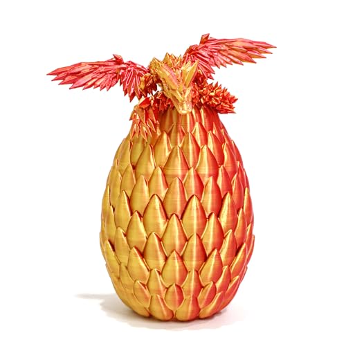 Flavery 3D Printed Flying Dragon in Egg Red Mix Gold Surprise Egg with Flexible Winged Dragon Inside Mystery Beautiful Fidget Toy Birthday Gift Desk Figure Decor - Image 1