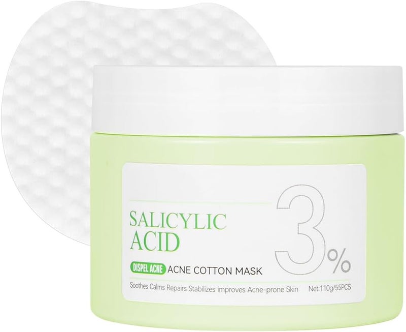 LOPHE 3 Salicylic Acid Face Pads Exfoliating Toner Pads for Acne Prone SkinReduce Blackhead and PimplesDeep Cleansing Pore Minimizing Toner Facial Wipes for Oil Control 110g Pack of 55