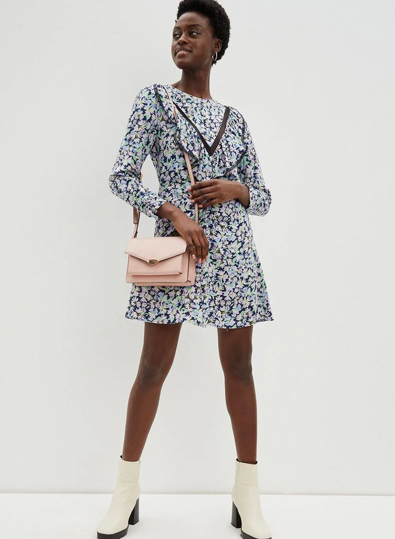 DOROTHY PERKINS Floral Print Ruffle Detail Lace Trim Dress