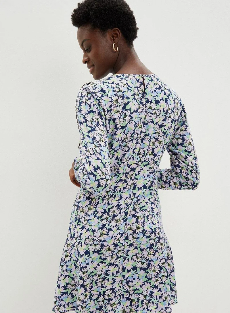 DOROTHY PERKINS Floral Print Ruffle Detail Lace Trim Dress
