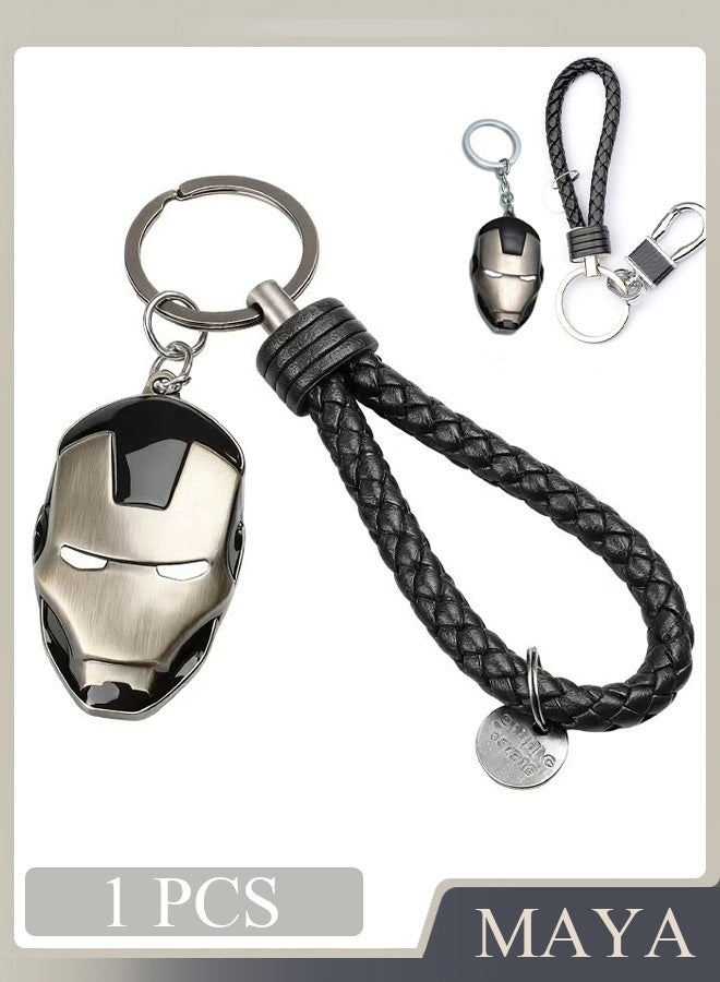 Iron Man Mask Keychain Tungsten Steel u0026 Leather Lanyard Durable Metal Key Ring Superhero Gift for Men Backpack Clip Accessory - Image 1