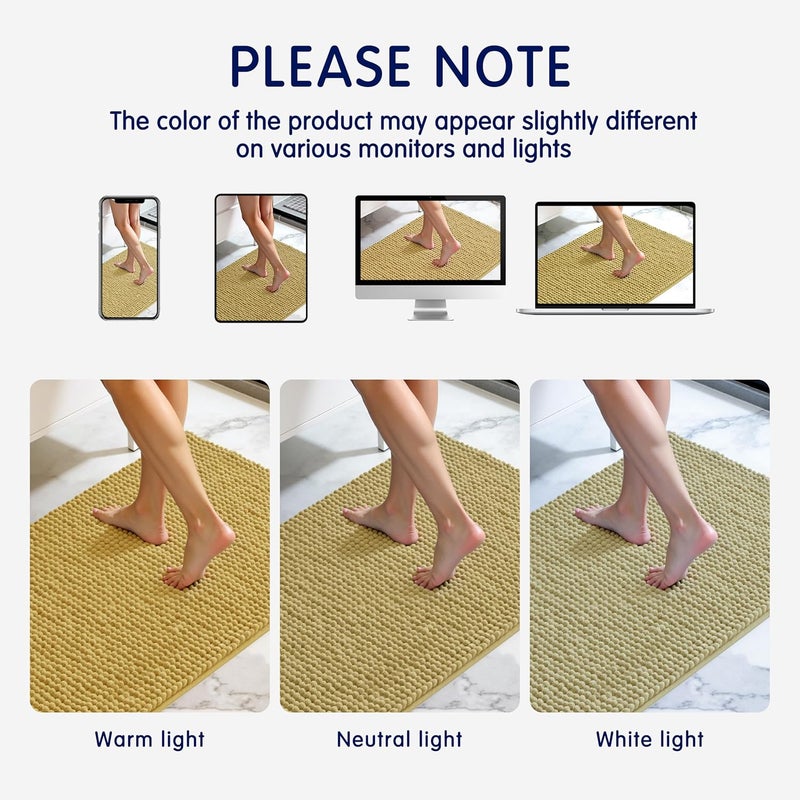 subrtex Bathroom Rugs Chenille Bath Rug, Soft Short Plush Bath Mat, Water Absorbent Shower Mat, Quick Dry Machine Washable(Yellow, 20" x 32") - Image 4