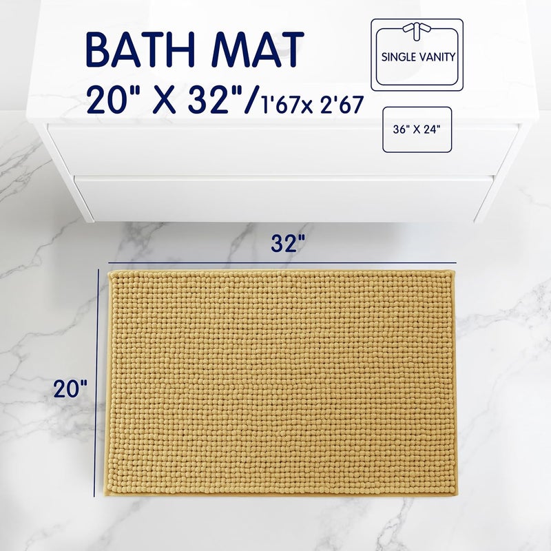 subrtex Bathroom Rugs Chenille Bath Rug, Soft Short Plush Bath Mat, Water Absorbent Shower Mat, Quick Dry Machine Washable(Yellow, 20" x 32") - Image 3