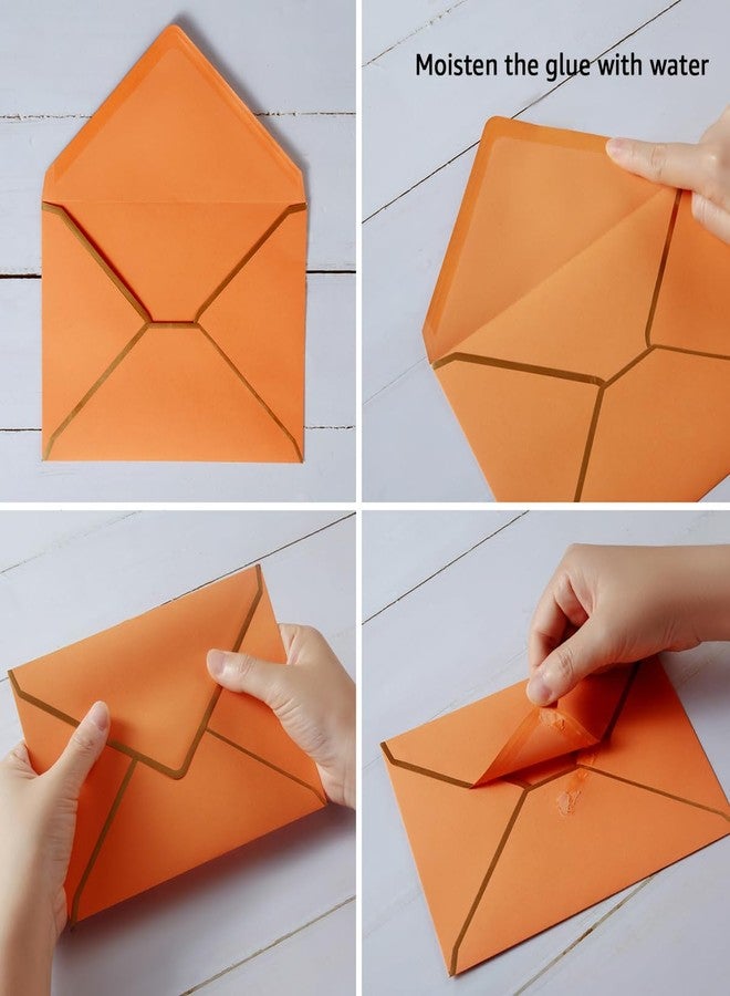 Homtable 50 Pack Dark Orange A7 Envelopes 5 x 7 Self-Adhesive V Flap Envelopes with Gold Border for Office, Greeting Card, Wedding, Graduation, Baby Shower, Parties, Invitations (5x7 inches) - Image 3
