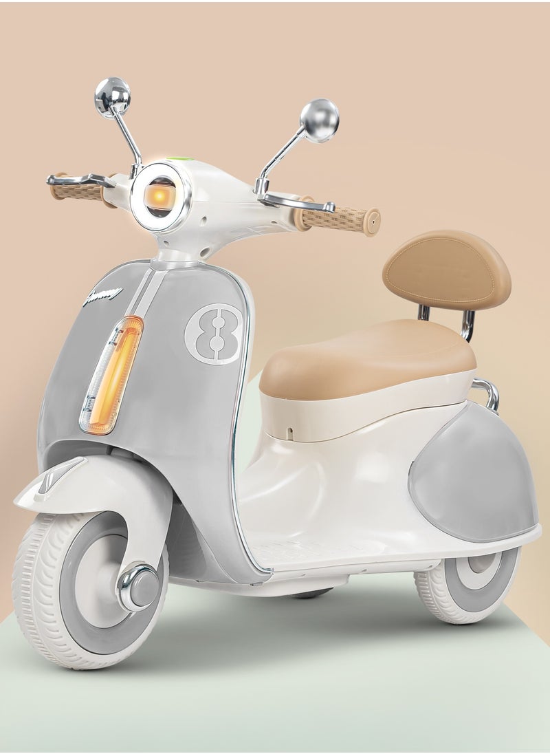 BAYBEE Vespa Battery Operated Bike for Kids, Ride on Toys Kids Bike Scooty with Light & Music Baby Bike Rechargeable Battery Bike Electric Bike for Kids to Drive 1 to 3 Years Boy Girl Grey  - Image 1