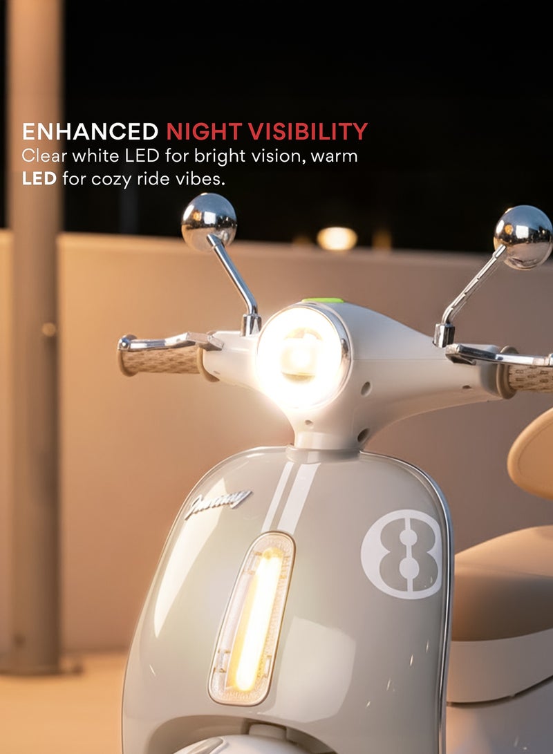 بيبي دراجة فيسبا تعمل بالبطارية للأطفال، لعبة ركوب على شكل دراجة وسكوتر للأطفال مزودة بالأضواء والموسيقى، دراجة أطفال ببطارية قابلة لإعادة الشحن، دراجة كهربائية للأطفال للقيادة من عمر 1 إلى 3 سنوات للأولاد والبنات – اللون الرمادي. - Image 4