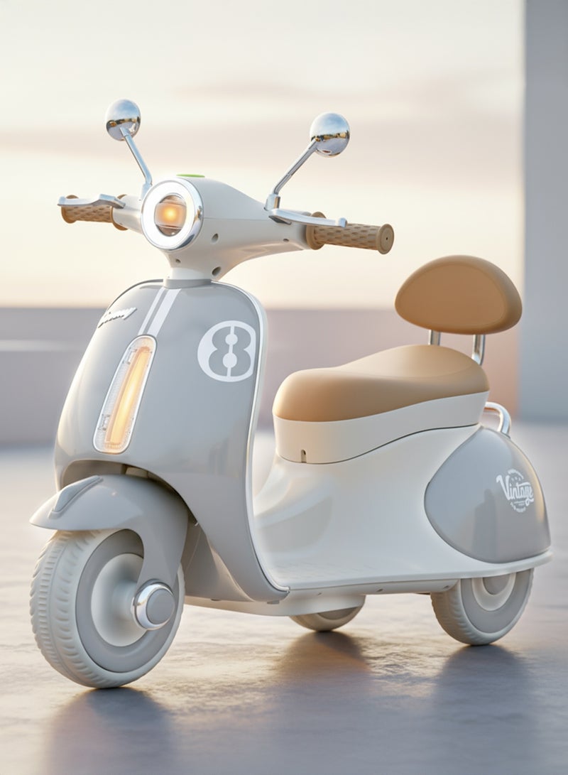 بيبي دراجة فيسبا تعمل بالبطارية للأطفال، لعبة ركوب على شكل دراجة وسكوتر للأطفال مزودة بالأضواء والموسيقى، دراجة أطفال ببطارية قابلة لإعادة الشحن، دراجة كهربائية للأطفال للقيادة من عمر 1 إلى 3 سنوات للأولاد والبنات – اللون الرمادي. - Image 1