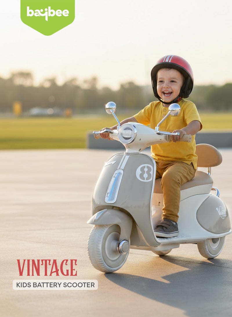 بيبي دراجة فيسبا تعمل بالبطارية للأطفال، لعبة ركوب على شكل دراجة وسكوتر للأطفال مزودة بالأضواء والموسيقى، دراجة أطفال ببطارية قابلة لإعادة الشحن، دراجة كهربائية للأطفال للقيادة من عمر 1 إلى 3 سنوات للأولاد والبنات – اللون الرمادي. - Image 3