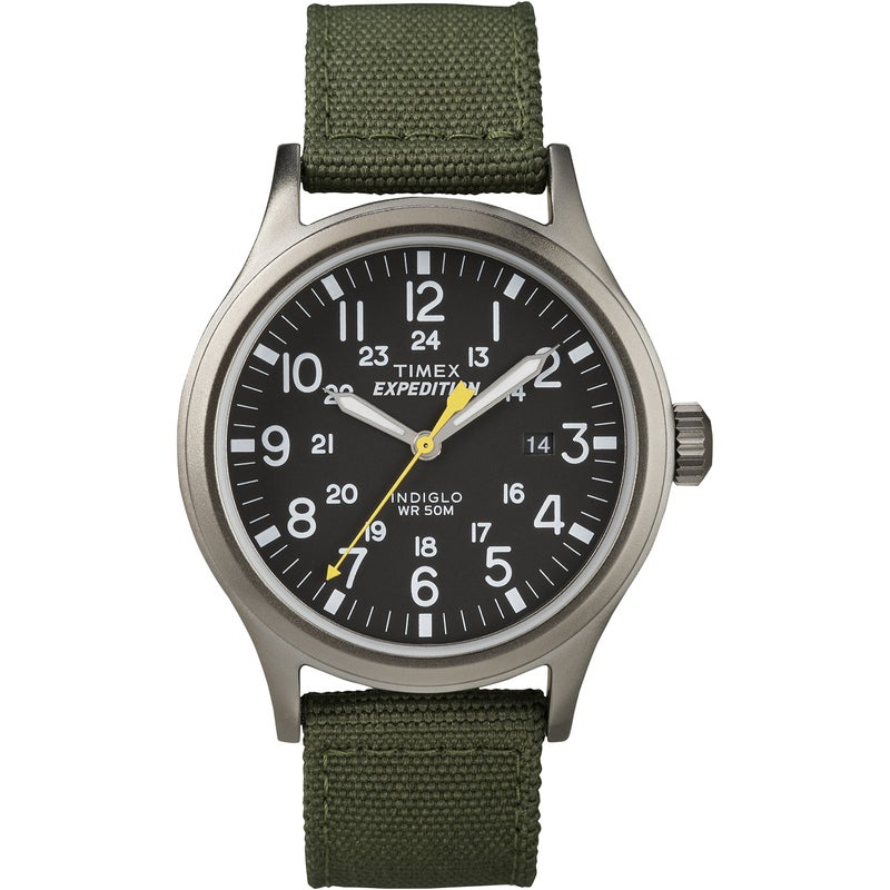 Timex Men's Expedition Scout 40mm Watch â€“ Black Dial Gray Case & Green Fabric Strap - Image 1