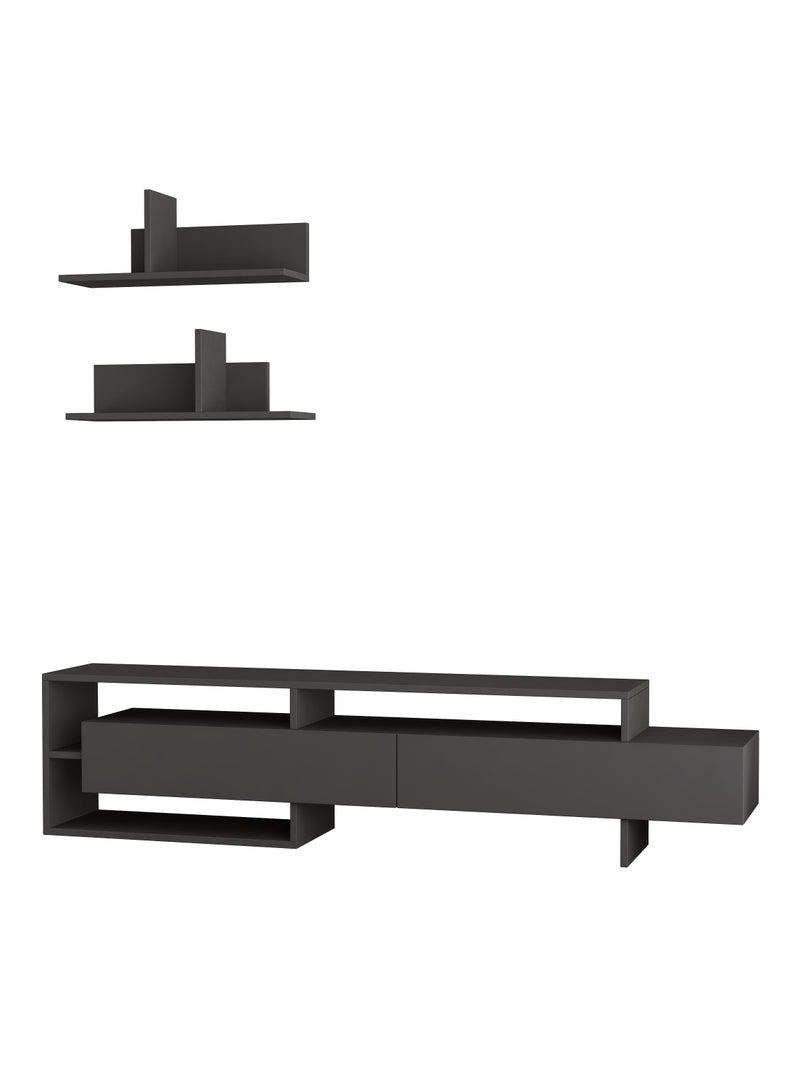 موراه وحدة تلفزيون موراه هوم غارا، مناسبة لأجهزة التلفزيون حتى ٦٠ بوصة مع رفين | بابان وخزانة من طبقتين | خزانة تلفزيون | ١٨٠×٢٩٫٨×٤٢ سم | رمادي غامق - Image 2