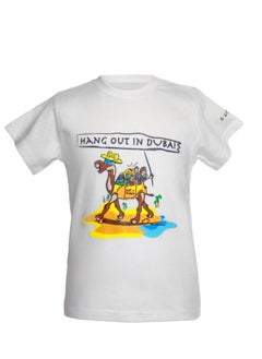 Generic Kids Shirt Hang Out In Dubai camel taxi design white color  - Image 1