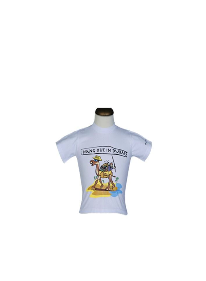 Kids Shirt Hang Out In Dubai camel taxi design white color  - Image 2