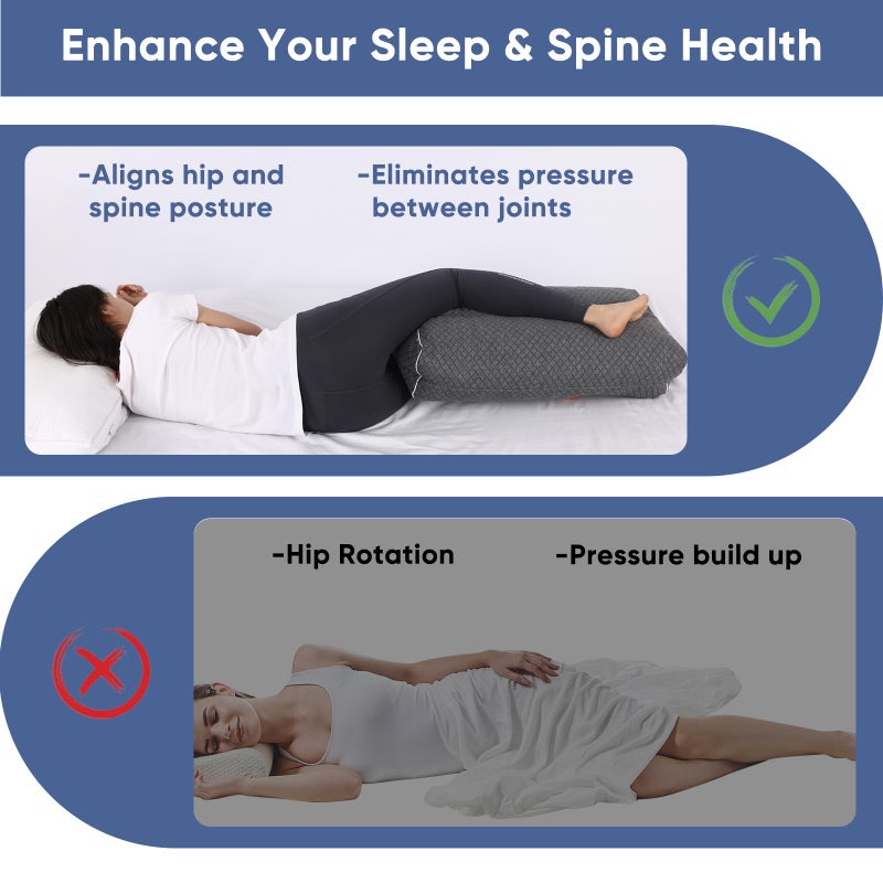 MINUPWELL 6.5" Knee Pillow for Side Sleepers - 100% Shredded Memory Foam Leg Pillow for Side Sleeping - Between Leg & Under Hip Pillow - Relieving Leg, Back, and Knee Pain - High Supportive - Image 3