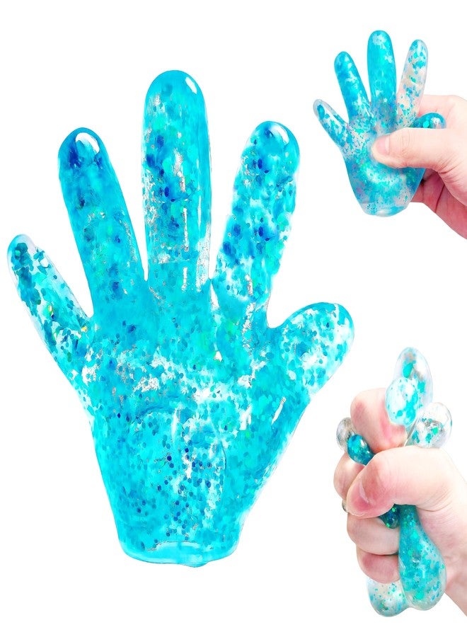 EVDERS 1Pcs Slow Rise Glitter Squishy Ball Fake Hand Sugar Stress Balls for Adults&Kids Novelty Squeeze Toy Sensory Fidget Toys Stress Relief Squishies for Party Favors Classroom Prizes (Blue) - Image 1