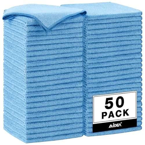 AIDEA Microfiber Cleaning Cloth, 50PK, Blue Shop Rags, Microfiber Towels for Cars, Dusting Cloth Lint Free Rags, Absorbent Towels for SUVs, House, Kitchen, Mechanic, Workshops, 12"×12" - Image 1