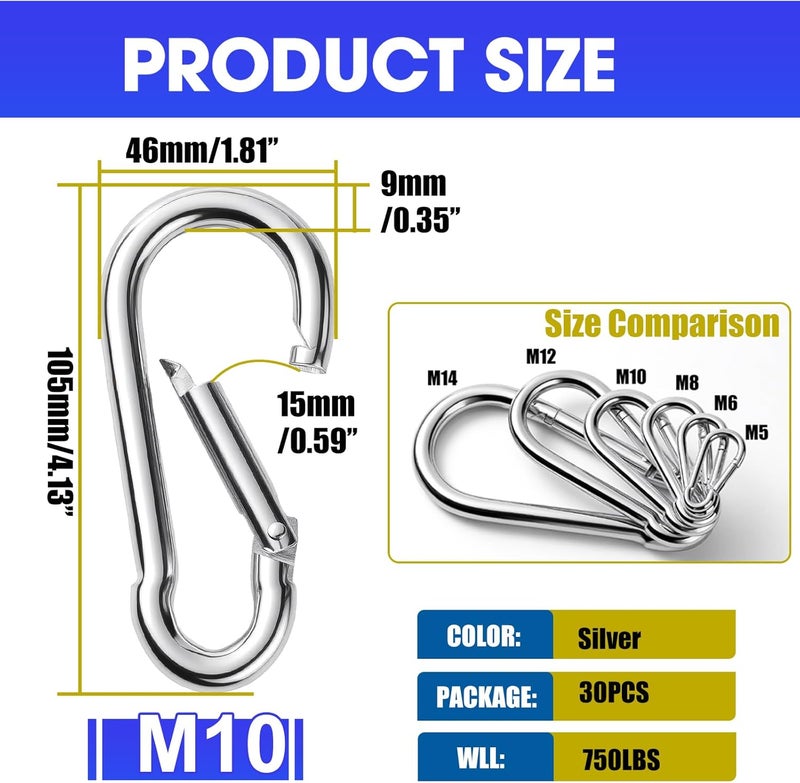 REDOVANT 30 Pack Heavy Duty Spring Snap Hooks 4 Inch, 3/8” Carabiner Clips for Outdoor Use - Image 2