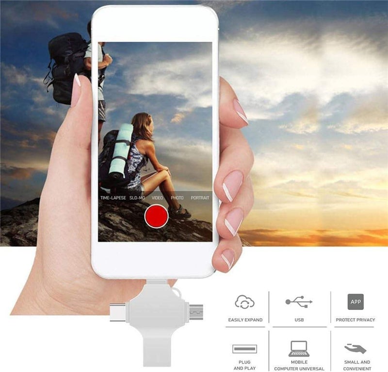 TECHNOVIEW Flash Drive 128GB 4 in 1 Pendrive with Light-ning, Micro USB, USB A, Type-C Interface Mini Hangable Pen Drive for iOS & Android Compatible with Phone, Pad, Android, PC and More Devices - Image 3