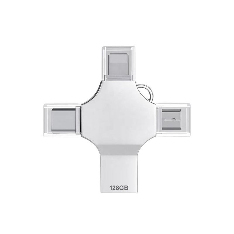 TECHNOVIEW Flash Drive 128GB 4 in 1 Pendrive with Light-ning, Micro USB, USB A, Type-C Interface Mini Hangable Pen Drive for iOS & Android Compatible with Phone, Pad, Android, PC and More Devices - Image 2