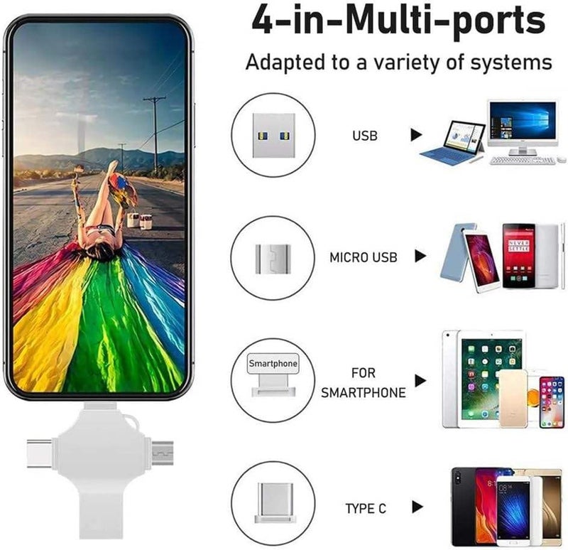 TECHNOVIEW Flash Drive 128GB 4 in 1 Pendrive with Light-ning, Micro USB, USB A, Type-C Interface Mini Hangable Pen Drive for iOS & Android Compatible with Phone, Pad, Android, PC and More Devices - Image 5
