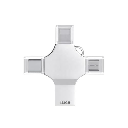 TECHNOVIEW Flash Drive 128GB 4 in 1 Pendrive with Light-ning, Micro USB, USB A, Type-C Interface Mini Hangable Pen Drive for iOS & Android Compatible with Phone, Pad, Android, PC and More Devices - Image 1