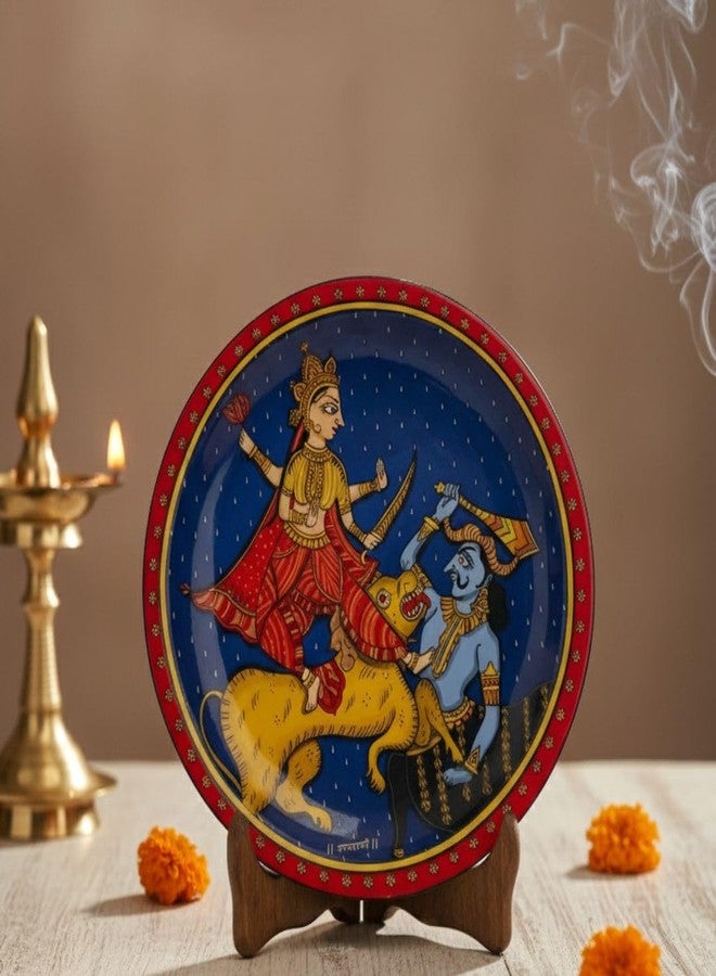RITUALISTIC Wooden Durga wall plate for Wall & Table Decor | Divine Tabletop Durga Frame | Spiritual Home & Office Decoration | Wooden Frame for Mandir, Living Room & Gift Purpose | 8inch - Image 1